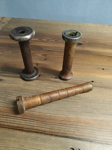 3 Antique Industrial Textile Wood Bobbin/Spools Farmhouse Primitive Cottagecore - Picture 1 of 9