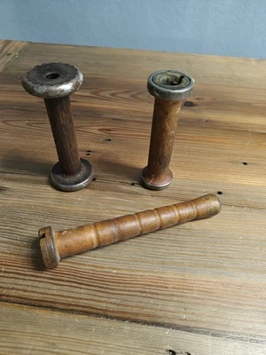 3 Antique Industrial Textile Wood Bobbin/Spools Farmhouse Primitive Cottagecore - Image 1 of 4