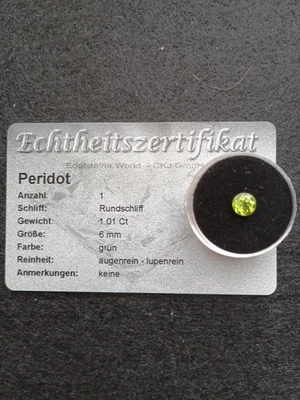 Edelstein Peridot 1,01 ct. augenrein mit Zertifikat - Bild 1 von 2