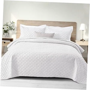  Soft Quilt Set Queen Full Size, 3 Pieces Lightweight Quilts White Bedspreads  - Picture 1 of 7
