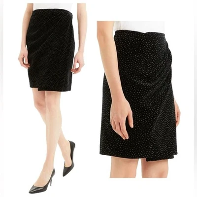 Theory Black White Polka Dot Velvet Pleated Wrap Skirt 100% Cotton Womens Size 2 - Image 1 of 4