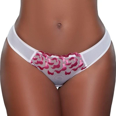 Embroidered Mesh Bikini Panty Sheer Stretch Lined Crotch Pink or Black 2227 - Image 1 of 4