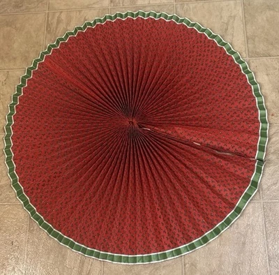 VTG 60s Handmade 36”  Christmas Tree Skirt Pleated, Drawstring.calico - Image 1 of 4
