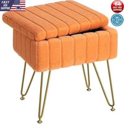 Faux Fur Vanity Stool Storage Ottoman Soft Padded Footstool Home Office Non-slip - Image 1 of 4
