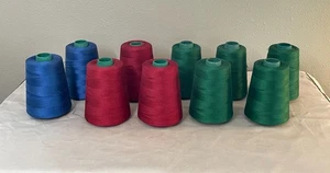 Vintage Lot 10 Serger Sewing Thread Spool Spools Super Delray Blue, Green, Red - Picture 1 of 6