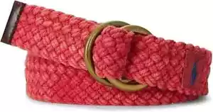 Polo Ralph Lauren Doble Junta Tórica Para Hombres XL Trenzado Lona/Cuero Borde Cinturón Rojo Nuevo con Etiquetas - Imagen 1 de 7