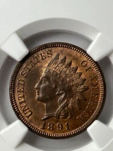 1891 P Indian Head Cent NGC MS63 RB - Picture 1 of 8