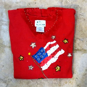 New Quacker Factory Women's L Red Sweater American Flag Long Sleeve - Picture 1 of 4