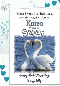 Personalised Valentines Day Card Swans mate for life any name & relationship - Picture 1 of 6