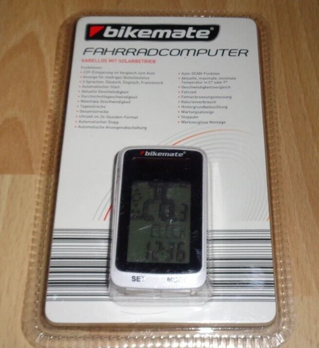 Funk Solar Fahrradcomputer mit 20 Funktionen,Temperatur,Kalorien,Weiss,NEU - Bild 1 von 1