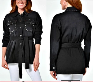 NEW G Giuliana Black Label 2X EcoChic Denim Studded Shacket JACKET BLACK SZ 2X - Picture 1 of 11