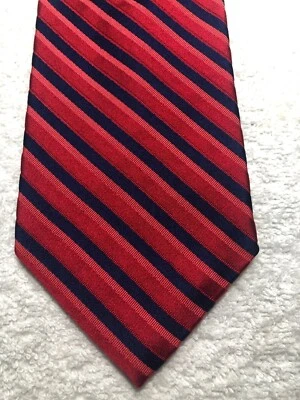 TOMMY HILFIGER 男式领带海军蓝和红色条纹 3.75 X 59 — 第 1/4 张图片