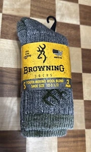 2 Pairs-Browning Merino Wool Socks-all season youth S shoe sz. 12-3.5 olive/gray - Picture 1 of 4