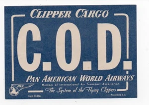 Vintage Pan Am Airways Clipper Cargo " C.O.D. " Kofferaufkleber - Bild 1 von 1