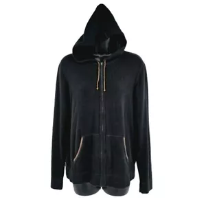 LRL Ralph Lauren Sudadera con Capucha M Negro Marrón Cuero Borde Cremallera Completa 100% Algodón Suéter - Imagen 1 de 12