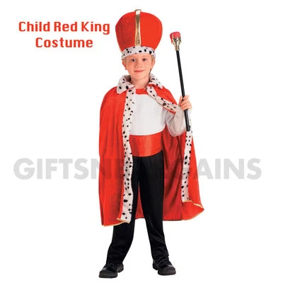 Red Royal King Velvet Robe Costume Crown Child Book Week Medieval Renaissance - Image 1 of 3