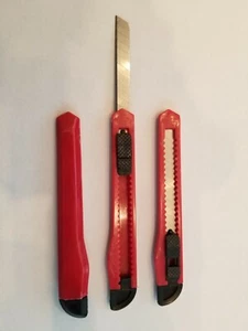 3 Red Utility Knife Box Cutters Light Duty Strength 9mm razor - Picture 1 of 4