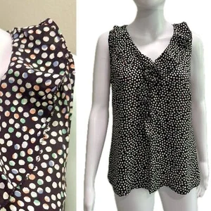 Camiseta sin mangas halógena Nordstrom 100 % seda lunares talla grande con volantes cuello en V - Imagen 1 de 14