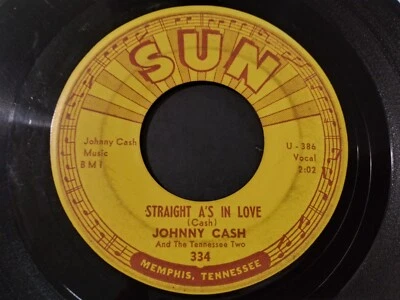 Johnny Cash – Straight A's In Love VG Original 45RPM SUN 334 Record 1959 COUNTRY - Image 1 of 2