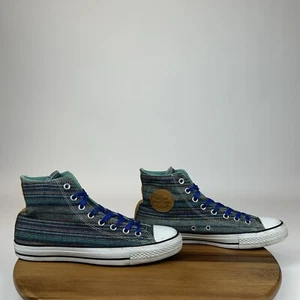 Mens Converse All Star High Top Peacock Acor Blue Striped Sneakers Shoes Size 9 - Picture 1 of 10