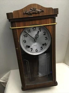 Crownfan Wooden Wall Clock 20 Inches Tall Brown For Parts Or Repair - Picture 1 of 15