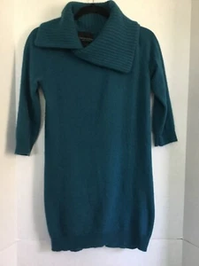 Cynthia Rowley 100% Cashmere Sweater Dress Women’s M Teal Blue Split Turtleneck - Picture 1 of 3