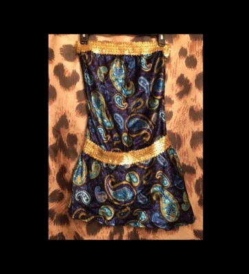 TOP TÚNICA FOREVER 21 lentejuelas doradas Y2K azul satinado paisley - talla M - Veintiuno Foto 1 de 4