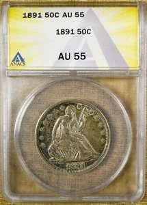1891 ANACS AU55 Seated Half Dollar - Tough Date !!! - Picture 1 of 2