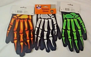 Guantes Esqueleto Brillo Nuevo 1 Talla Disfraz Halloween Elección Naranja Verde Blanco Rosa - Imagen 1 de 9