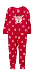 Nwt 2 Girls Carters Just One You Christmas Fleec Deer Reindeer Footed Pajamas 2t - Picture 1 of 2