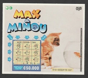Cats Original Vintage Belgian Lottery Scratch Card Max & Minou - Ginger cat - Picture 1 of 2