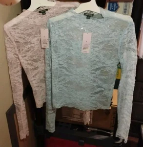 LOT OF 2 Wild Fable Mesh Top Pink Blue Sheer Floral Metallic Lace Sz S - Picture 1 of 10
