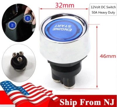 Universal 12V Car Blue Illuminated Engine Start Switch Push Button Race Starter - Image 1 of 4