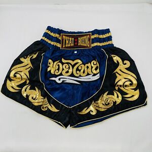 Muay Thai Boxing Shorts Boxer Men Size L Blue Embroidery MMA Fighter Elastic New