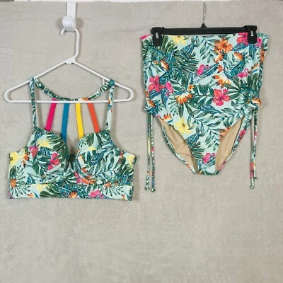 Conjunto Traje de Baño Cacique 38D Forrado Sujetador Top Talla 14 Cintura Alta Calzoncillo Hawaiano Foto 1 de 4