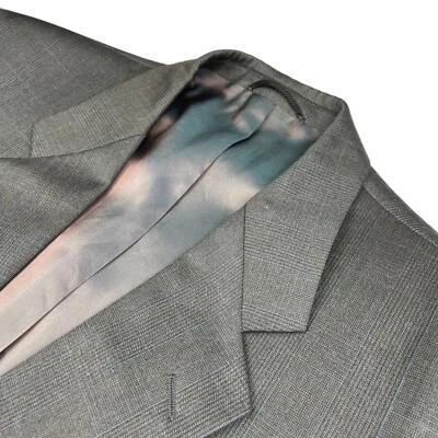 Blazer de Colección Barneys New York Para Hombre 100% Lana 2 Botones Gris/Azul A Cuadros • 42L Foto 1 de 4