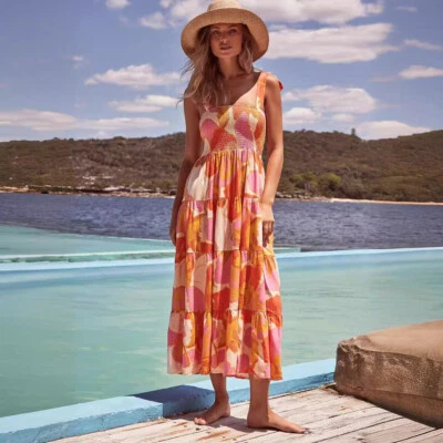 Maxi vestido de verano 2025, sin mangas de cercanías, estampado con tirantes largos para mujer Foto 1 de 4