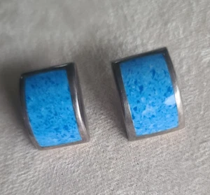 Signed ATI Mexico Sterling Silver Blue Turquoise Earrings VINTAGE - Picture 1 of 3