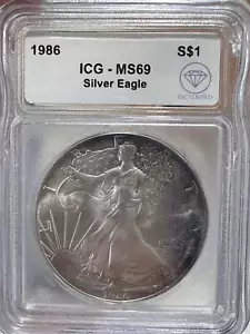 1986 American Silver Eagle ICG MS-69 IDC Verified - Picture 1 of 2