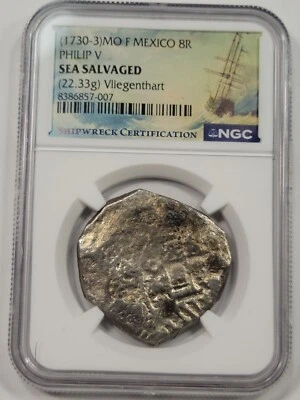 1730-33 Cob 8 Reales VLIEGENTHART SHIPWRECK NGC Certified Treasure Coin *J729 - Image 1 of 3