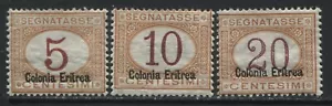 Eritrea 1920 5, 10, and 20 centesimi overprinted Postage Dues mint o.g. hinged - Bild 1 von 1