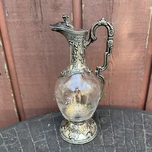 Antique 800 Silver & Cut Glass Wine Claret Jug Ewer Pitcher - Picture 1 of 11