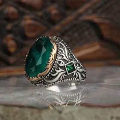 Anillo de plata para hombre con piedra de paraiba verde Foto 1 de 2