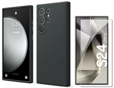 GÉNÉRIQUE Pour SAMSUNG Galaxy S24 ULTRA Coque arrière Gel Silicone NOIR + 2 Verre Trempé