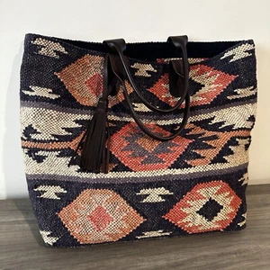 J. Jill Gorgeous Southwestern Leather Jacquard Women's Bag Vintage Tote - Picture 1 of 8
