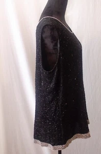 Vintage Stenay Woman Black Beaded Top With Contrast Trim Sz XL Chest 44" - Picture 1 of 10