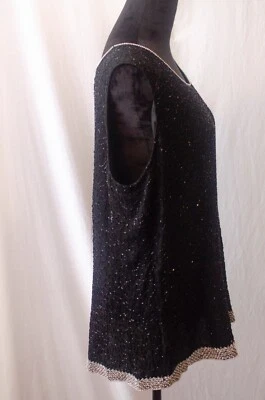 Top Stenay Mujer Vintage Negro Cuentas Con Borde En Contraste Talla XL Pecho 44" Foto 1 de 4