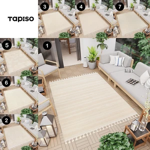Alfombra exterior crema terraza balcón cocina 140x 200 flecos estampados ECOTEX - Imagen 1 de 64