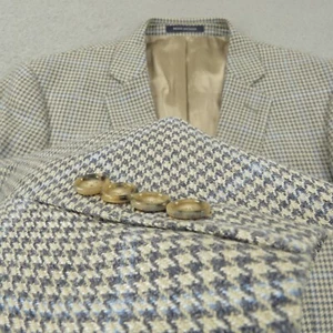 Lands End Blazer 42R Silk Linen Wool Houndstooth Windowpane Sport Coat Jacket - Picture 1 of 18