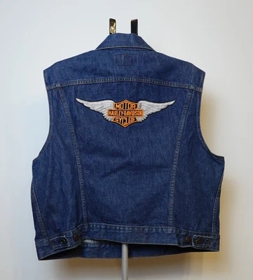 Vintage 70s Levis 70505 Vest Mens 50 Blue Denim with Harley Davidson Wings - Image 1 of 4